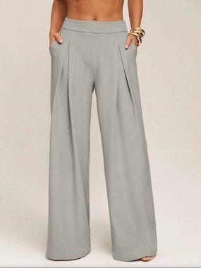 Silquee Wide-Leg High-Waist Pants in Light Gray